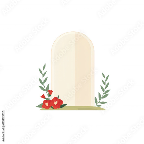 Obraz na płótnie A peaceful gravestone surrounded by flowers and greenery, symbolizing remembrance and respect for loved ones. Perfect for commemorating memories and honoring legacies. w salonie