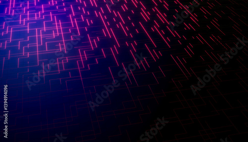 Glowing pink and purple lines form a geometric pattern on a dark background. Blender 3D illustration