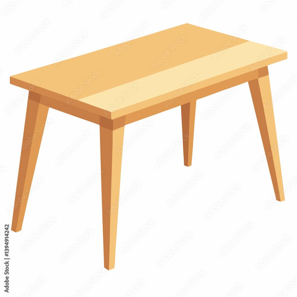 Wooden table with four legs, positioned on a plain white background, showcasing its design and craftsmanship. Wooden table with four legs, positioned on a plain white background, showcasing its design and craftsmanship.