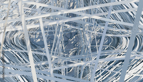 Abstract pattern of interwoven white and blue lines creating a geometric optical illusion. Blender 3D illustration
