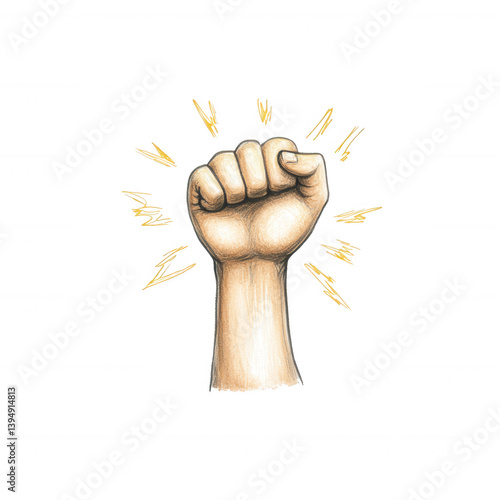 Obraz na płótnie A raised fist symbolizing strength and unity, surrounded by energetic rays. Ideal for promoting social movements or empowerment themes. w salonie
