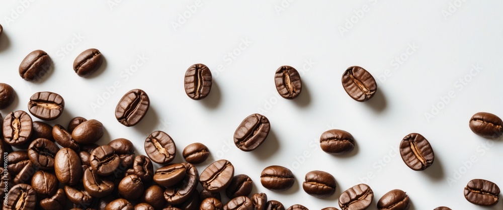 Fototapeta premium Brown roasted coffee beans isolated on a white backdrop