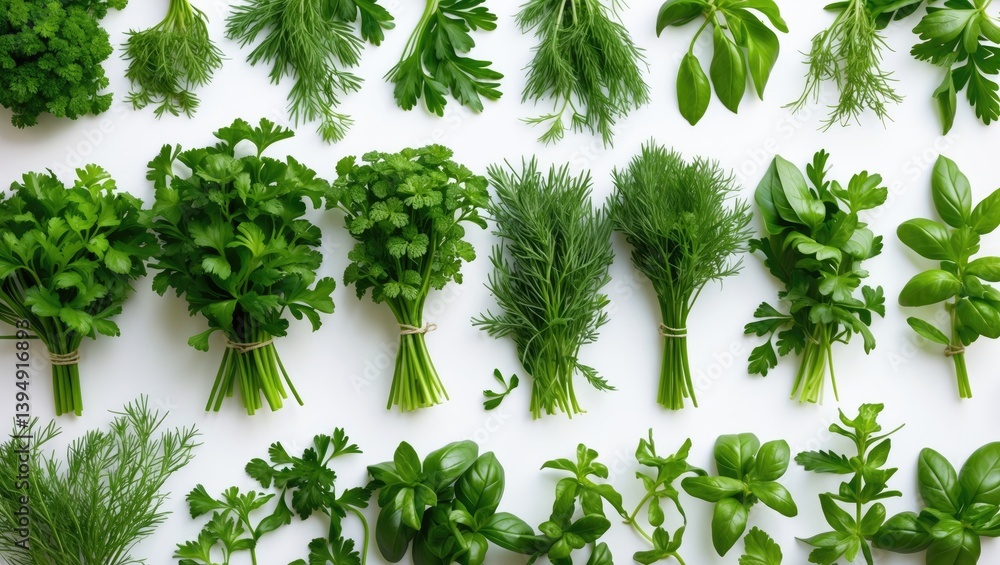 Naklejka premium Separated parsley, coriander, dill, clipping path, complete depth of field.