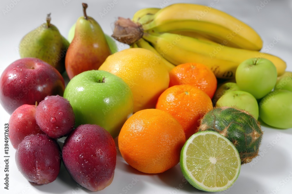 Vibrant array of fresh fruits apples bananas oranges pears plums and kiwis on a white background creating a healthy and refreshing visual Vibrant array of fresh fruits apples bananas oranges pears plums and kiwis on a white background creating a healthy and refreshing visual