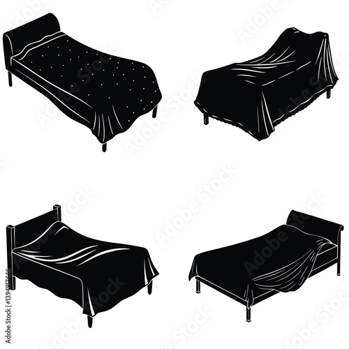 Bed Sheet Vector Silhouetted Bundle Set Collection