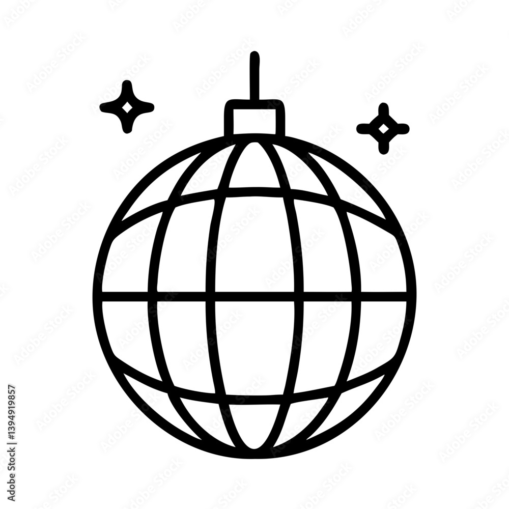Disco ball vector icon illustration for party decoration and event design, isolated outline graphic style Disco ball vector icon illustration for party decoration and event design, isolated outline graphic style