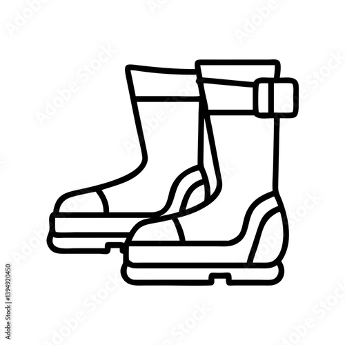 Explore durable footwear: outline icon of rubber boots for gardening and outdoor activities needs today
