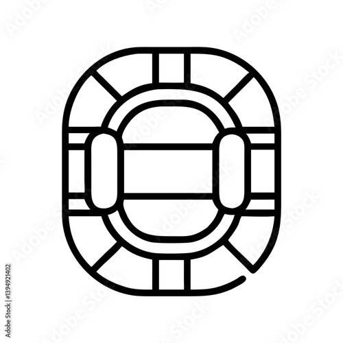 Inflatable boat icon vector, raft dinghy for water sport and recreation, rubber boat outline isolated 