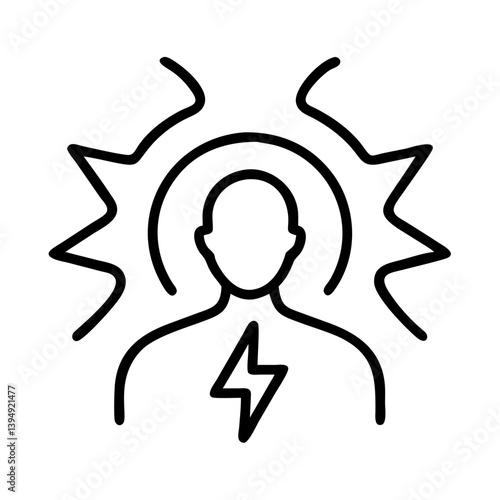 Person experiencing energy boost or electric shock line art icon concept for mental health and power boost