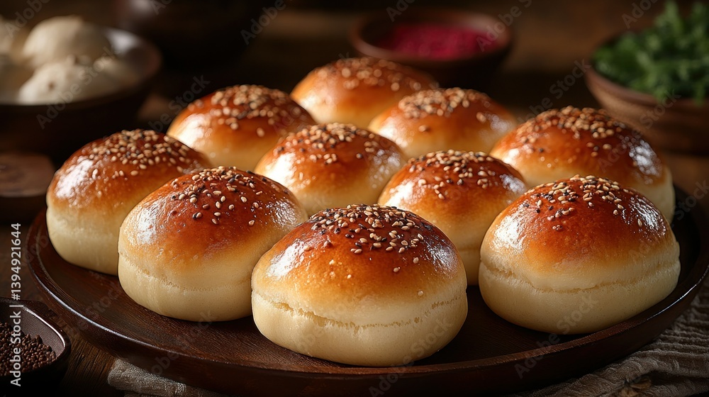 Freshly baked round buns Freshly baked round buns