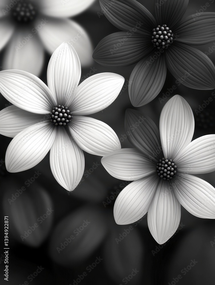 Fototapeta premium Monochrome floral elegance abstract art of grayscale flower blossom in a dark background design