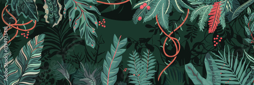 Icon set of tropical rainforest scene with exotic plants, vines, and ferns – Perfect for botanical content, eco-friendly designs, or nature preservation material