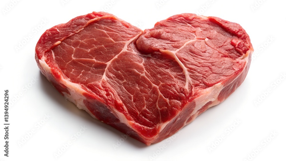 Fototapeta premium raw heart shape meat on white background