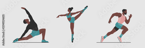 Fitness and movement icons featuring runner, dancer, and stretching pose – Great for wellness apps and exercise guides