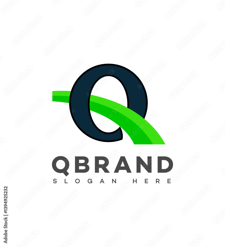 Modern Q Brand Logo Design Green Curve, Initial Letter Q Modern Q Brand Logo Design Green Curve, Initial Letter Q