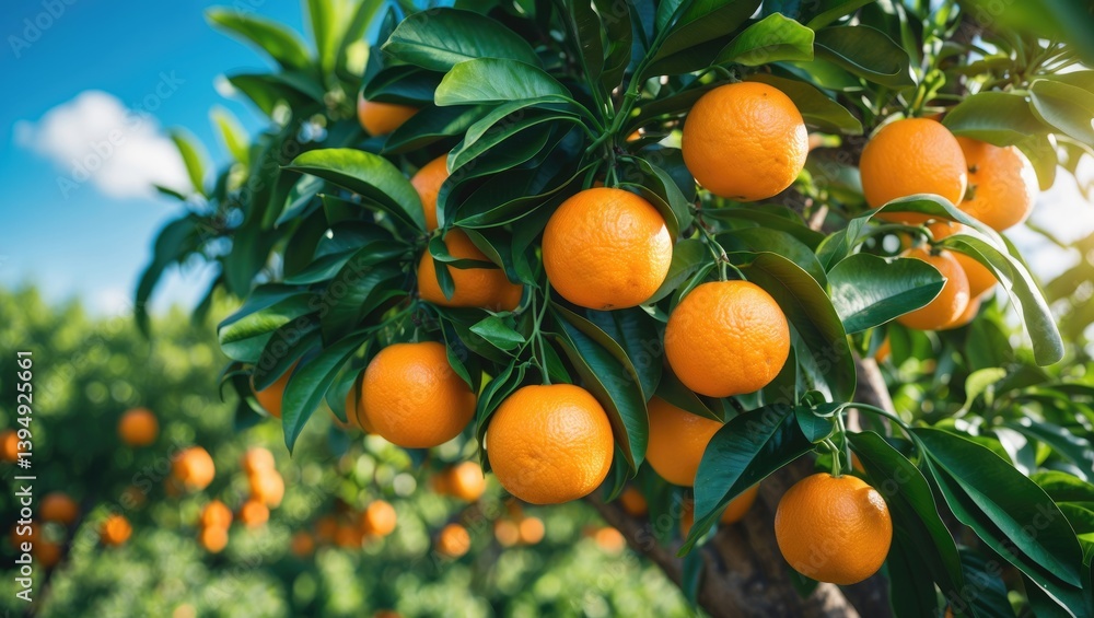Lush garden filled with bright oranges in sunlight, emphasizing organic farming. Lush garden filled with bright oranges in sunlight, emphasizing organic farming.