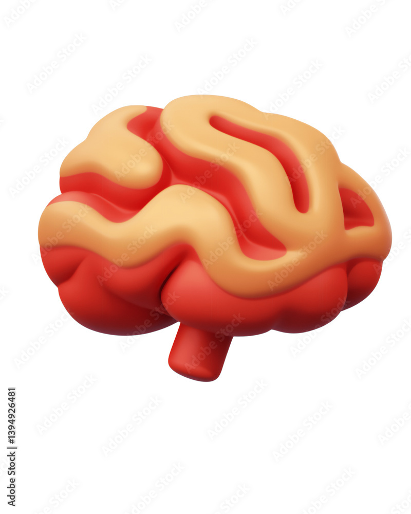 Colorful 3D brain emoji design rendered in clay with a transparent background for creative applications Colorful 3D brain emoji design rendered in clay with a transparent background for creative applications