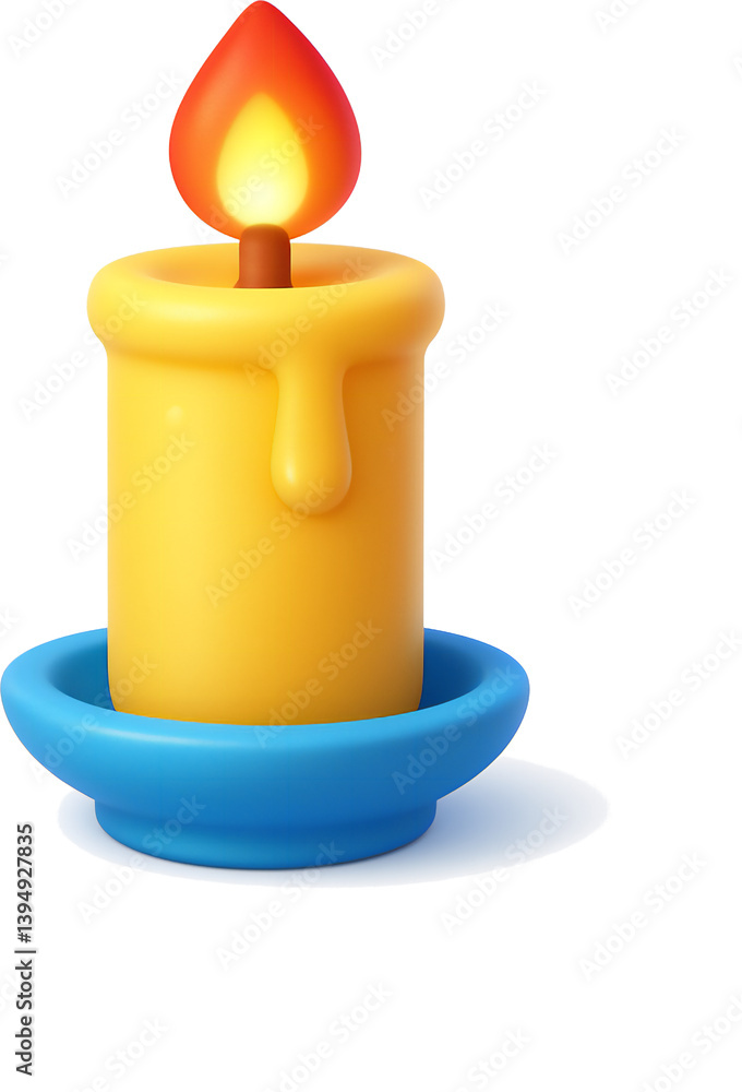 Brightly colored 3D candle emoji with a yellow body, blue holder, and a glowing flame for cheerful decoration Brightly colored 3D candle emoji with a yellow body, blue holder, and a glowing flame for cheerful decoration