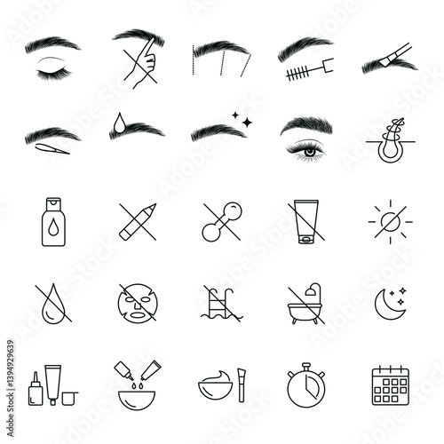 Brows correction, brows lamination icons, eyebrow tinting