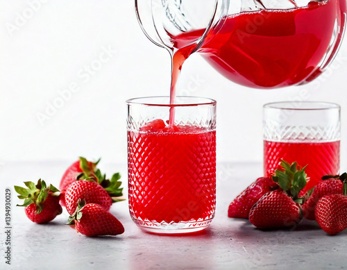 Strawberry juice pouring into a glas