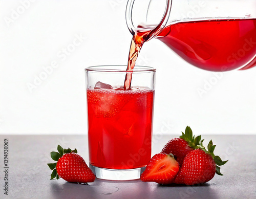 Strawberry soda pouring into a glas