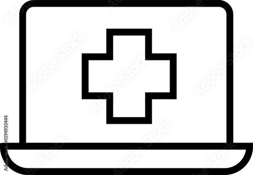 Laptop with medical cross icon – online healthcare service, telemedicine system, digital diagnosis app with transparent background.