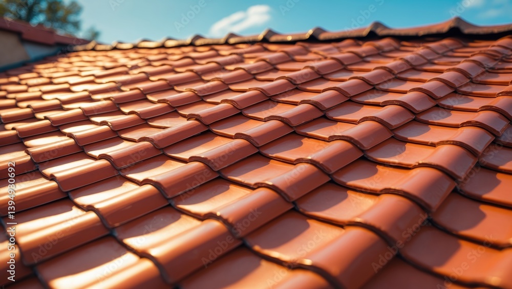 Classic orange corrugated shingles showcased with a close-up texture background and a creative viewpoint Classic orange corrugated shingles showcased with a close-up texture background and a creative viewpoint