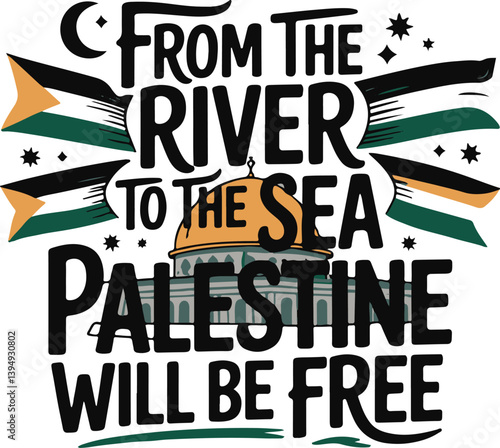 From the River to the Sea – Pro-Palestine Vector Design with Dome & Flags
