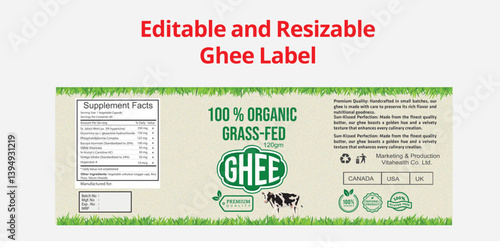 Ghee label design template, Ghee label 