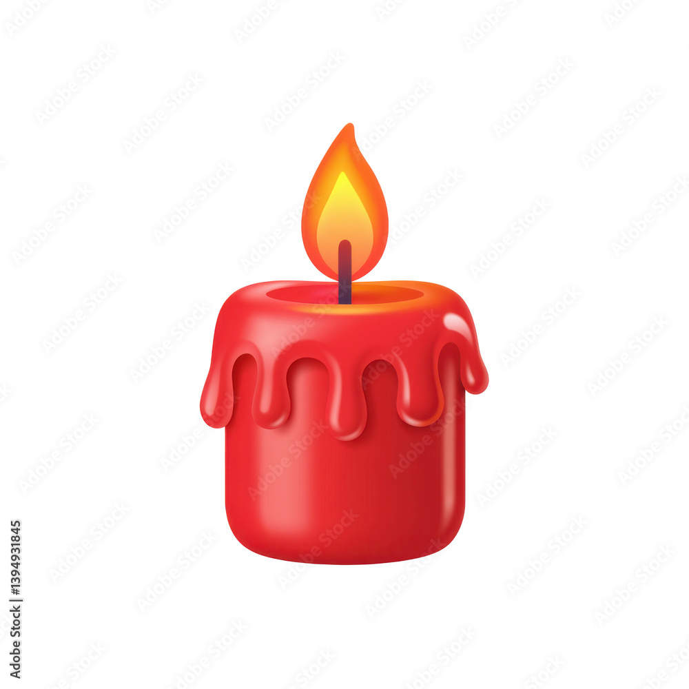 Red Wax Candle with Flame – 3D Burning Candle Icon Red Wax Candle with Flame – 3D Burning Candle Icon