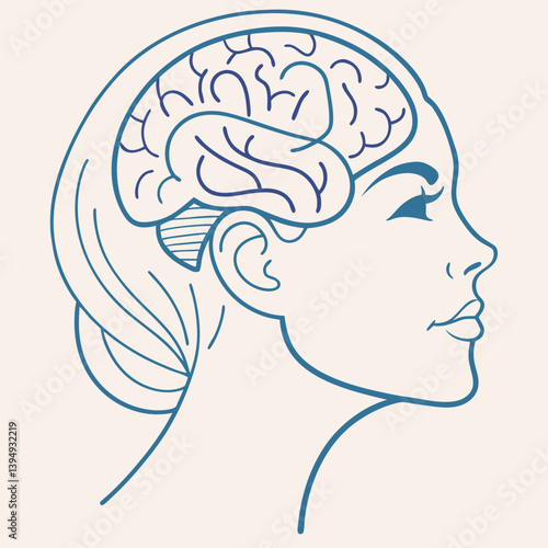 Minimalist brain icon with clean lines and soft colors