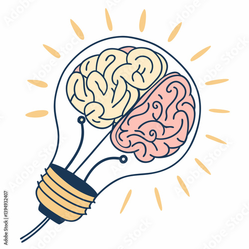 Brain in the shape of a light bulb, representing ideas and creativity