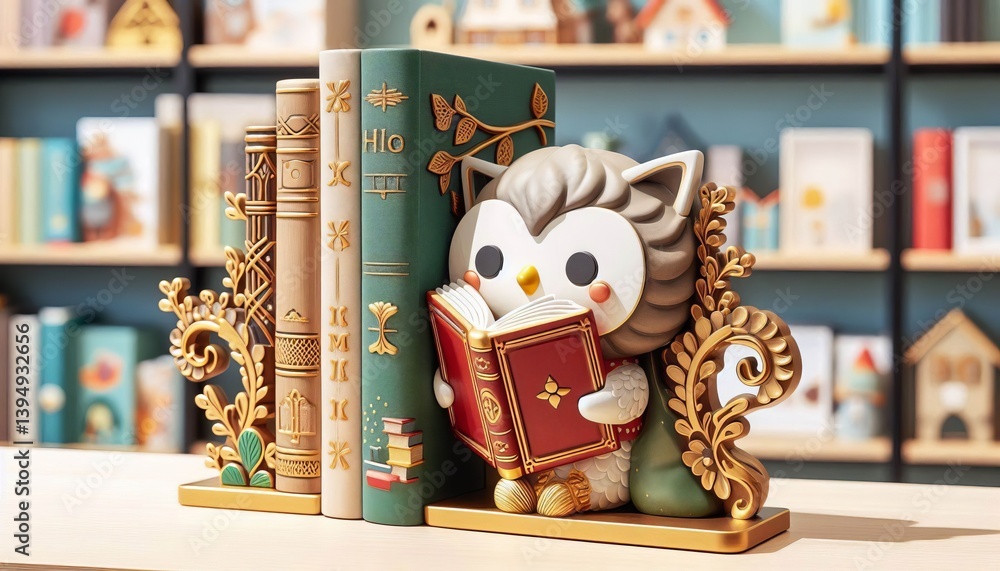 Naklejka premium Bookend A decorative bookend with a fun whimsical design holding