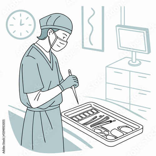 Surgeon in scrubs and cap, preparing for surgery
