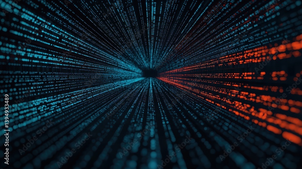 Fototapeta premium Digital Data Stream with Blue and Orange Code Lines Creating a Futuristic Background for Technology Concepts