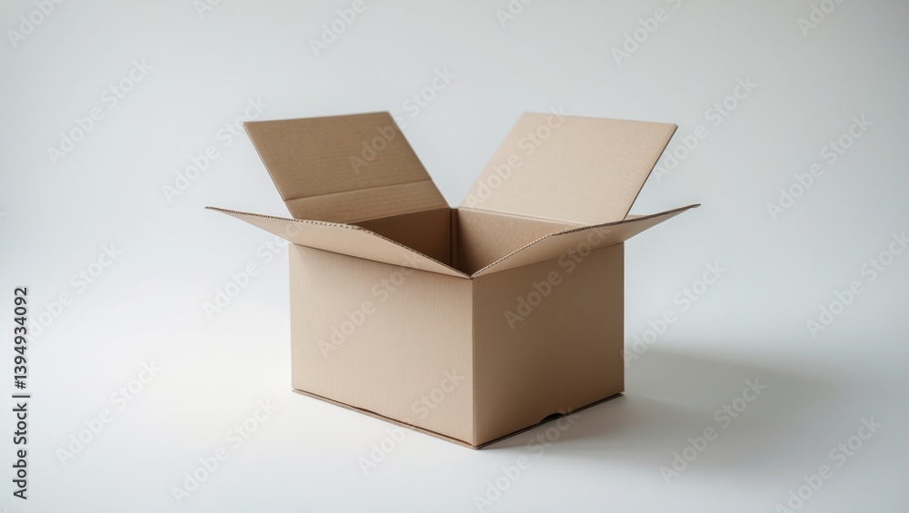 White background with an isolated opened cardboard box