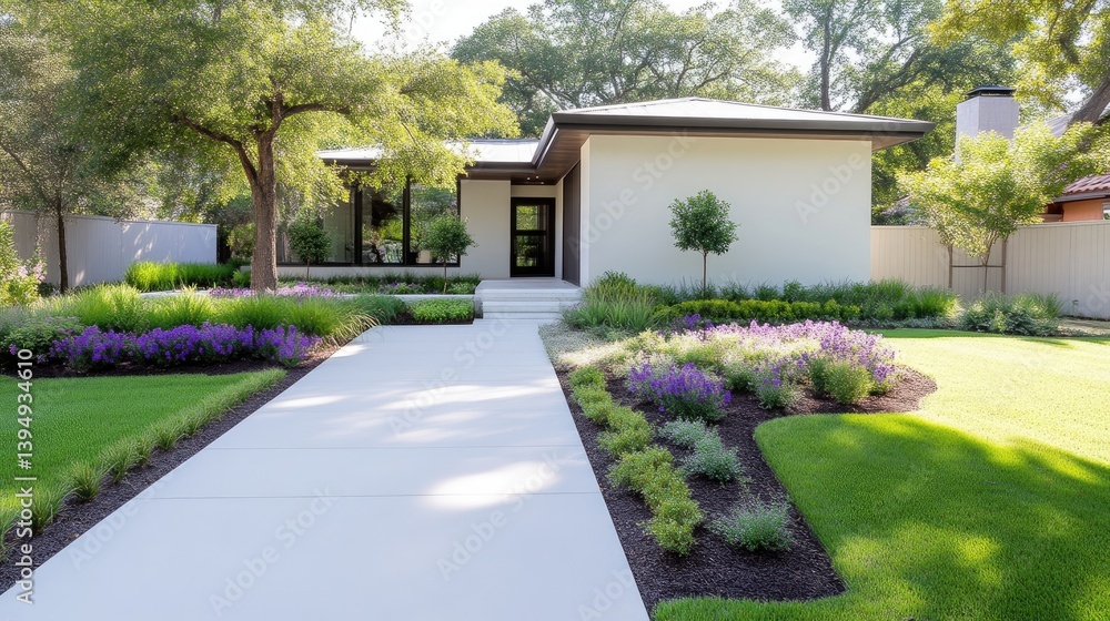 Obraz premium Modern home exterior with manicured landscaping
