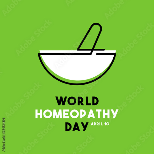 World Homeopathy Day. April 10. Green background. Flat design vector. Banner, card, background.