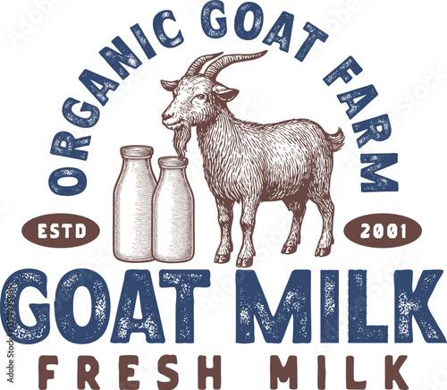 Vintage hand drawn goat milk logo