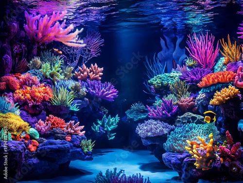 Fototapeta Naklejka Na Ścianę i Meble -  Vibrant coral reef aquarium, colorful marine life, underwater scene, perfect for home decor