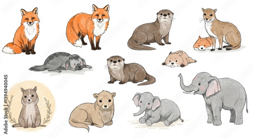 Fototapeta premium Hand-Drawn Animal Illustrations with Charming and Artistic Style