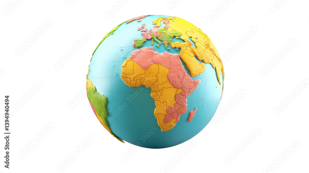 Naklejka premium Detailed and vibrant 3D rendering of the Earth s globe showcasing the distinct landmasses bodies of water and geographical features that make up our diverse and interconnected world