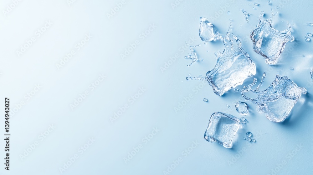 Ice cubes scattered on light blue background Ice cubes scattered on light blue background