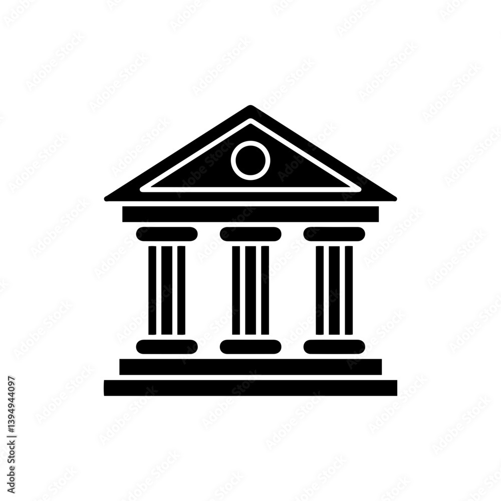 Bank Building with Columns Icon in Flat Black Style for Financial Institutions Bank Building with Columns Icon in Flat Black Style for Financial Institutions