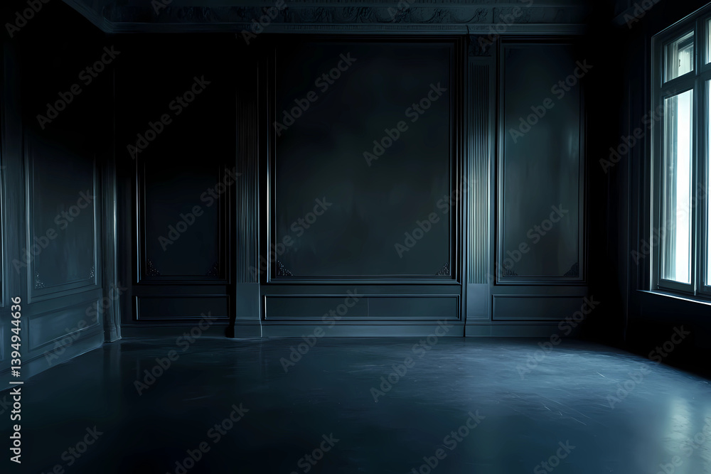 Fototapeta premium Empty elegant dark room at night with copy space, 