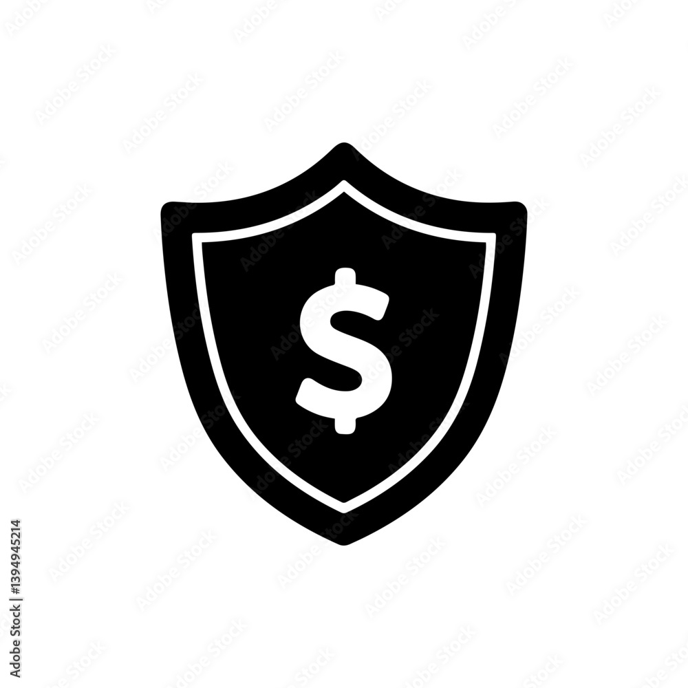 Black Icon of Shield with Dollar Symbol for Financial Security Black Icon of Shield with Dollar Symbol for Financial Security