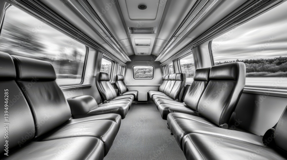Obraz premium A lone empty seat on a rapid train contributes an understated refinement to the modern rail experience