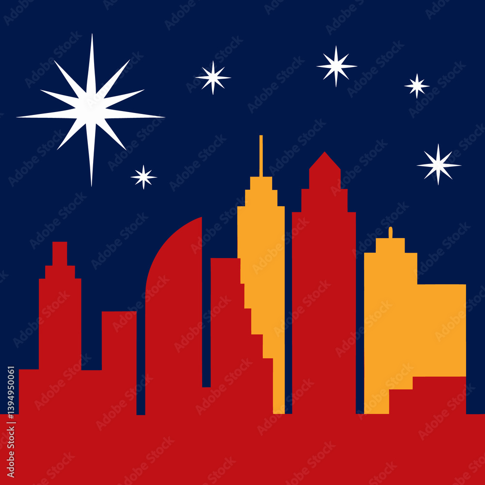 Skyline Scene with Negative Space Fireworks Art