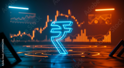 Illustration Depicting the Upward Trend of India’s Economy with the Indian Rupee Gaining Value, Stock Market Graph Climbing, and Gold Coins Symbolizing Wealth