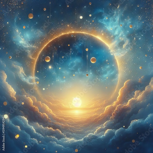 Sky blue background with a gradient of gold glitter fading to a